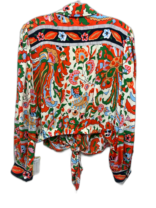 Ba&sh Size 2 Orange, Green, Multi Viscose Long Sleeve Abstract Print Buttons Top Orange, Green, Multi / 2