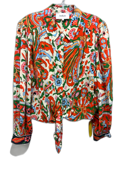 Ba&sh Size 2 Orange, Green, Multi Viscose Long Sleeve Abstract Print Buttons Top Orange, Green, Multi / 2