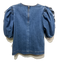 Ulla Johnson Size 4 Medium Wash Cotton Denim Short Puff Sleeve Ruffles Top Medium Wash / 4