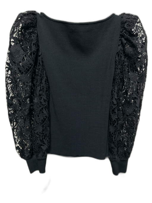 Alice + Olivia Size S Black Viscose & Nylon Boat Neck Long Puff Sleeve Top Black / S