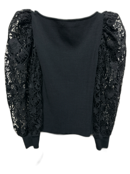 Alice + Olivia Size S Black Viscose & Nylon Boat Neck Long Puff Sleeve Top Black / S
