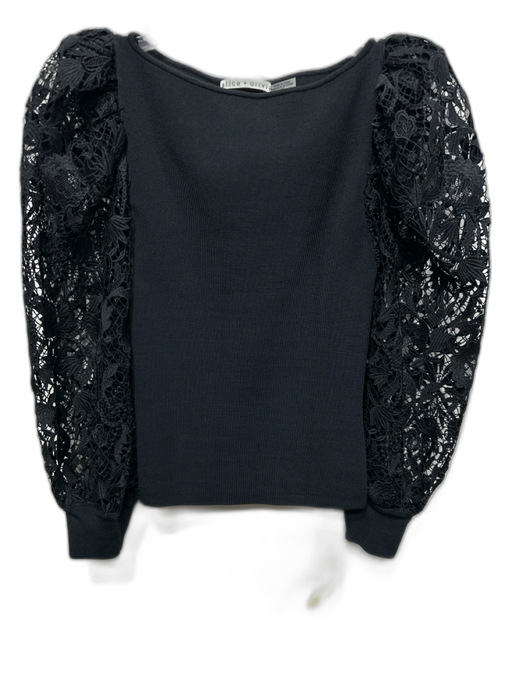 Alice + Olivia Size S Black Viscose & Nylon Boat Neck Long Puff Sleeve Top Black / S