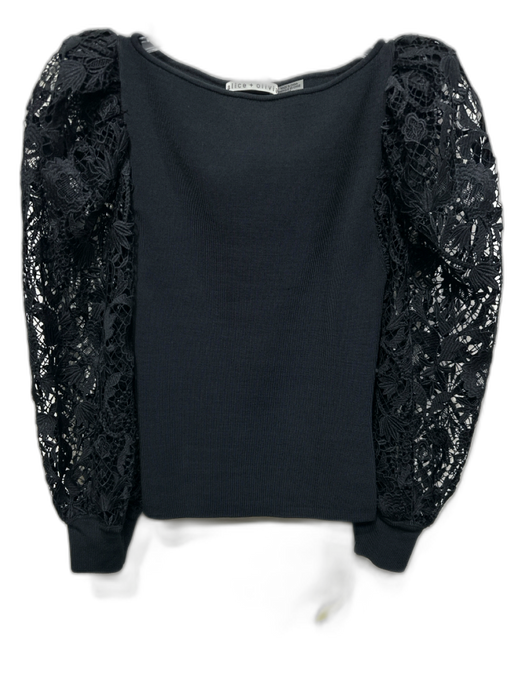 Alice + Olivia Size S Black Viscose & Nylon Boat Neck Long Puff Sleeve Top Black / S