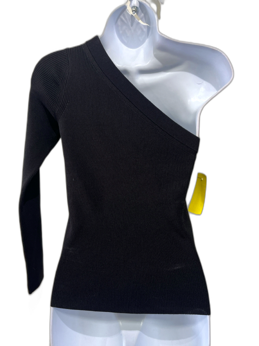 Intermix Size S Black Viscose & Nylon One Sleeve Rib Knit Long Sleeve Top Black / S