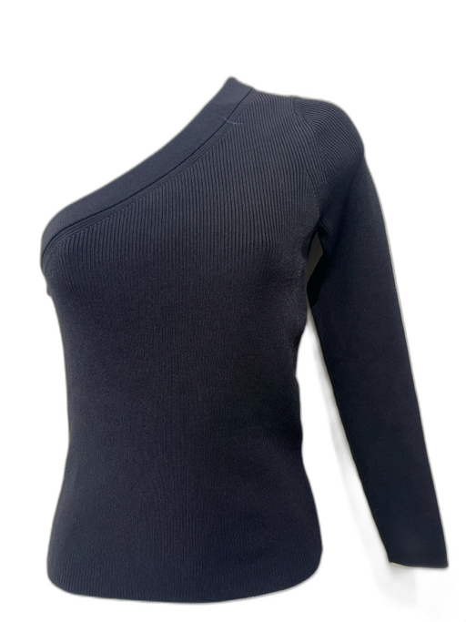 Intermix Size S Black Viscose & Nylon One Sleeve Rib Knit Long Sleeve Top Black / S