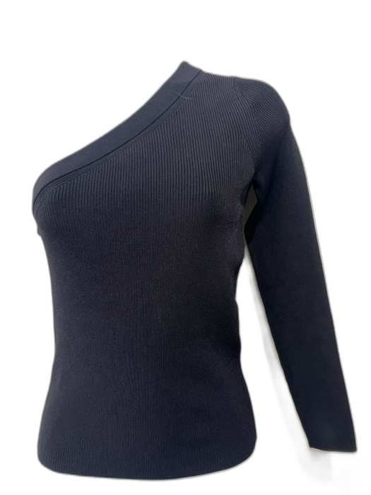 Intermix Size S Black Viscose & Nylon One Sleeve Rib Knit Long Sleeve Top Black / S