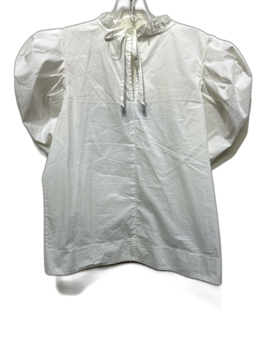 Monica Nera Size S White Cotton Puff 1/2 Sleeve Ruffle mock neck Top White / S