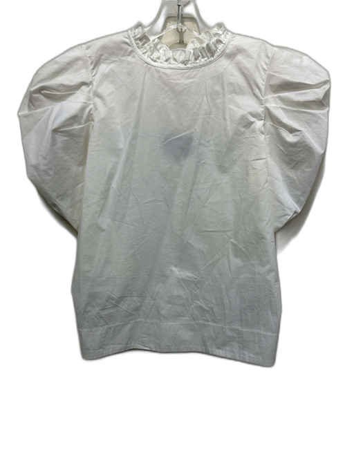 Monica Nera Size S White Cotton Puff 1/2 Sleeve Ruffle mock neck Top White / S