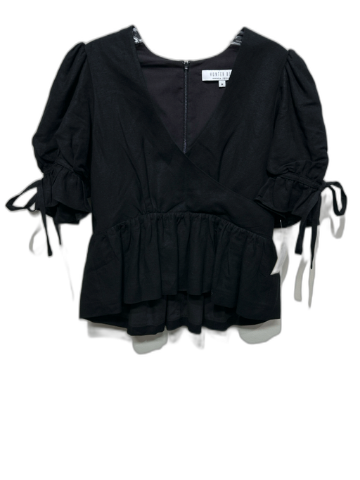 Hunter Bell Size M Black Linen & Rayon Short Puff Sleeve Peplum V Neck Top Black / M