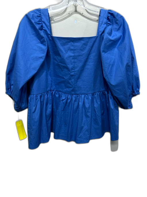 Monica Nera Size M Blue Cotton Short Puff Sleeve Square Neckline Peplum Top Blue / M