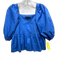 Monica Nera Size M Blue Cotton Short Puff Sleeve Square Neckline Peplum Top Blue / M