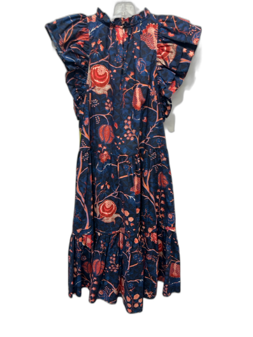 Ulla Johnson Size 4 Blue & Orange Cotton Ruffle Cap Sleeve Floral Print Dress Blue & Orange / 4
