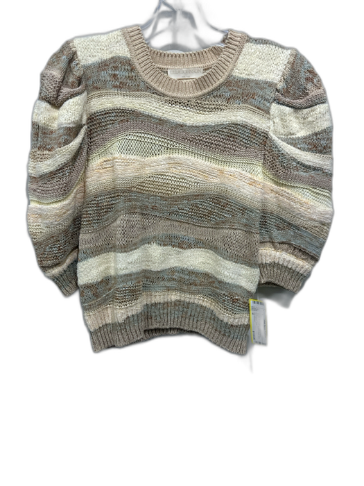 Ulla Johnson Size M Cream, Beige, Multi Cotton & Nylon Short Puff Sleeve Sweater Cream, Beige, Multi / M