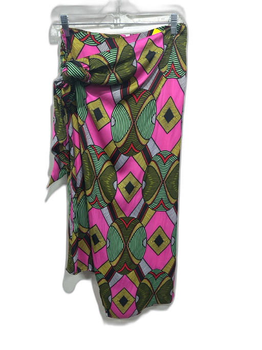 Essentiel Antwerp Size 8 Pink, Green, Yellow Polyester Satin Wrap Midi Skirt Pink, Green, Yellow / 8
