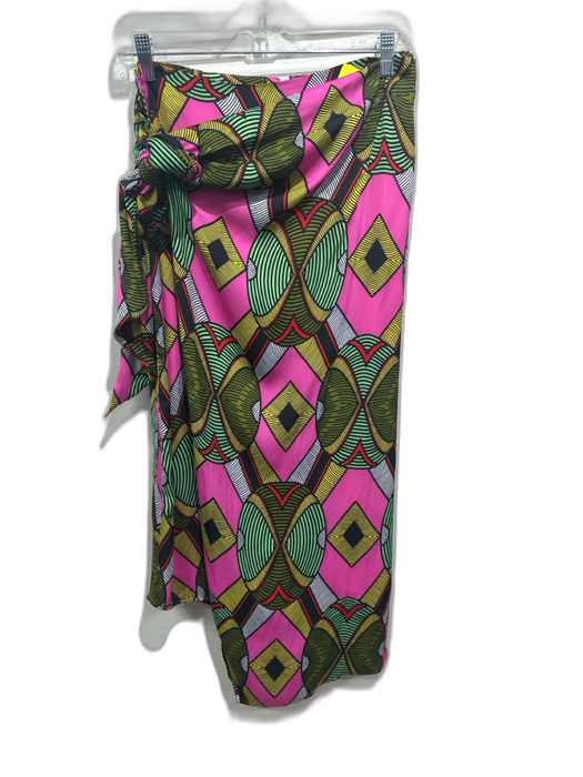 Essentiel Antwerp Size 8 Pink, Green, Yellow Polyester Satin Wrap Midi Skirt Pink, Green, Yellow / 8