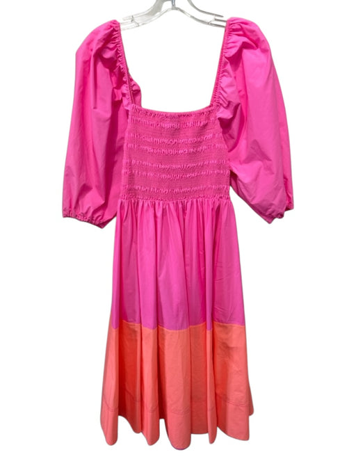 Tanya Taylor Size Small Pink & Orange Cotton Blend Short Bubble Sleeve Dress Pink & Orange / Small