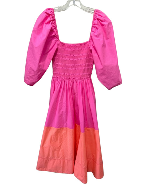 Tanya Taylor Size Small Pink & Orange Cotton Blend Short Bubble Sleeve Dress Pink & Orange / Small