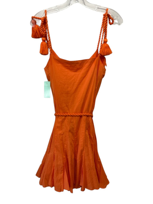 Rhode Size Medium Orange Cotton Tie Strap V Neck Godet hem Tassel Dress Orange / Medium