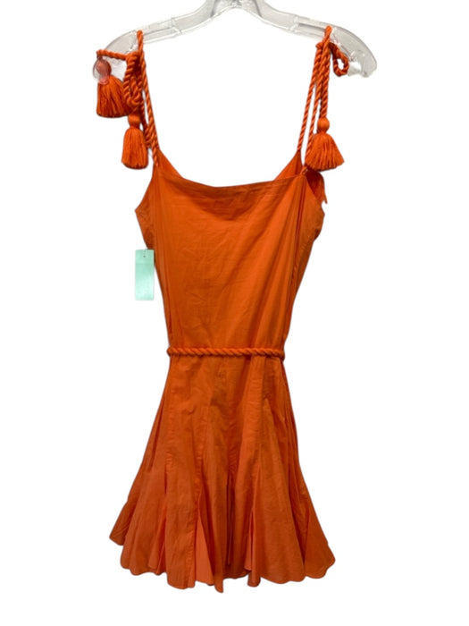 Rhode Size Medium Orange Cotton Tie Strap V Neck Godet hem Tassel Dress Orange / Medium