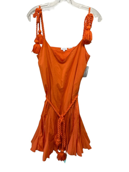 Rhode Size Medium Orange Cotton Tie Strap V Neck Godet hem Tassel Dress Orange / Medium