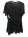 Waimari Size Medium Black Linen Short Sleeve Floral Lace Button Front Dress Black / Medium