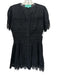 Waimari Size Medium Black Linen Short Sleeve Floral Lace Button Front Dress Black / Medium