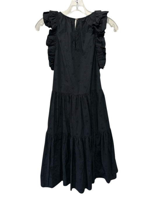 Ulla Johnson Size 4 Black Cotton Ruffle Cap Sleeve Floral Embroidery Dress Black / 4