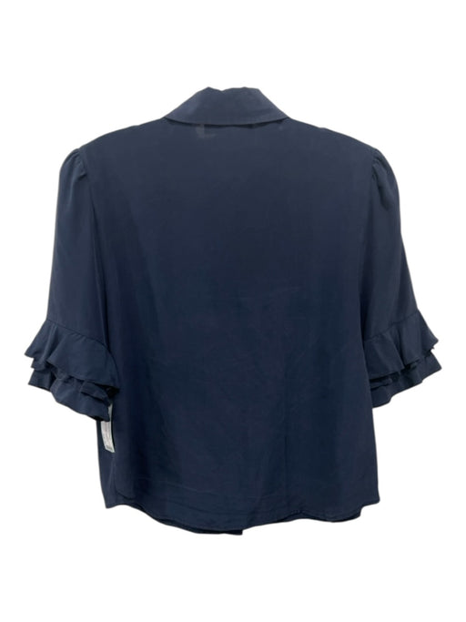 Frame Size Small Navy Blue Silk Short Ruffle Sleeve Button Front Darted Top Navy Blue / Small