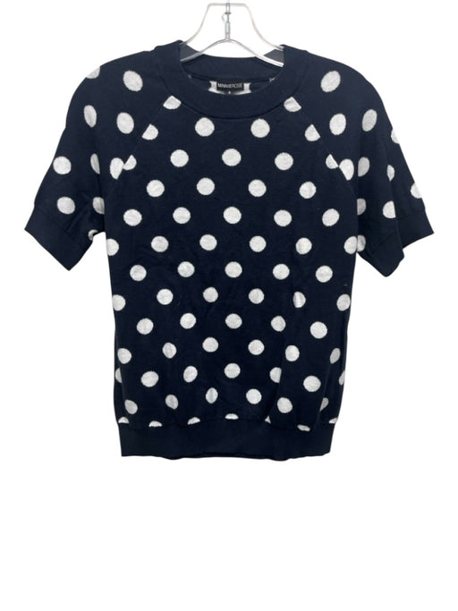 Minnie Rose Size Small Navy Blue & White Cotton & Cashmere Short Sleeve Sweater Navy Blue & White / Small