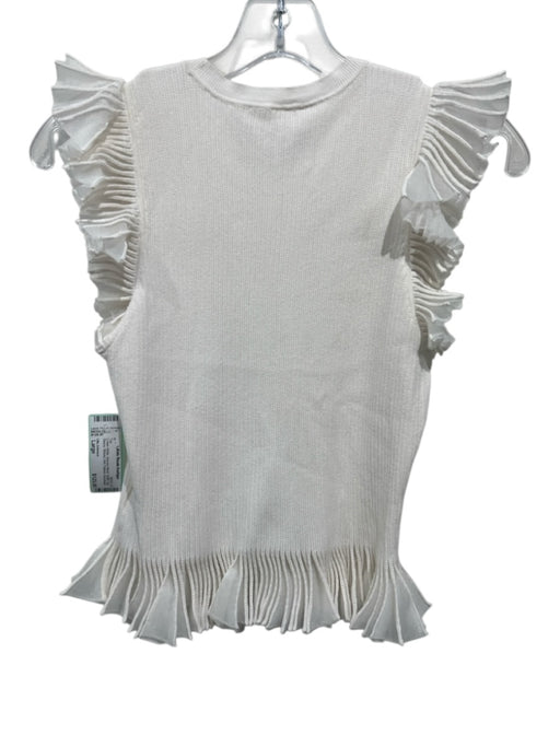 Ulla Johnson Size Large Cream White Viscose Blend Ruffle Cap Sleeve Ribbed Top Cream White / Large