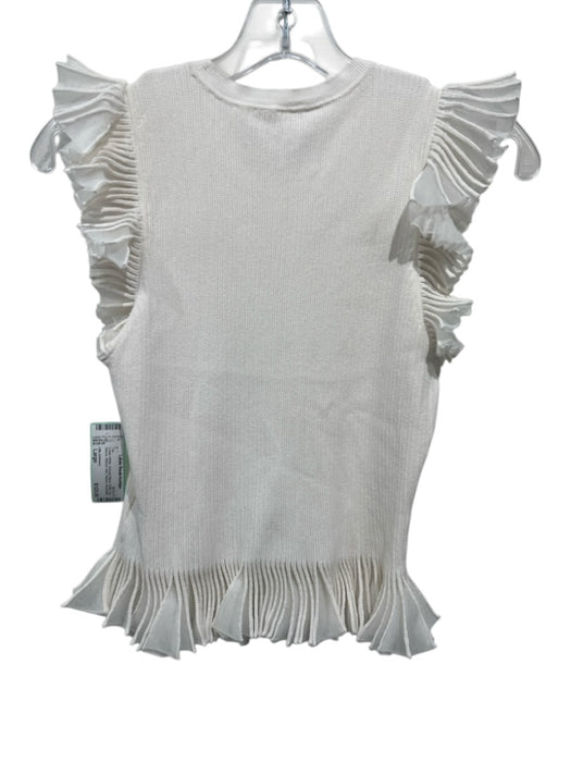 Ulla Johnson Size Large Cream White Viscose Blend Ruffle Cap Sleeve Ribbed Top Cream White / Large