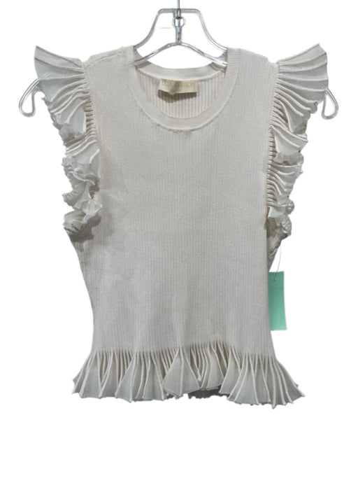 Ulla Johnson Size Large Cream White Viscose Blend Ruffle Cap Sleeve Ribbed Top Cream White / Large