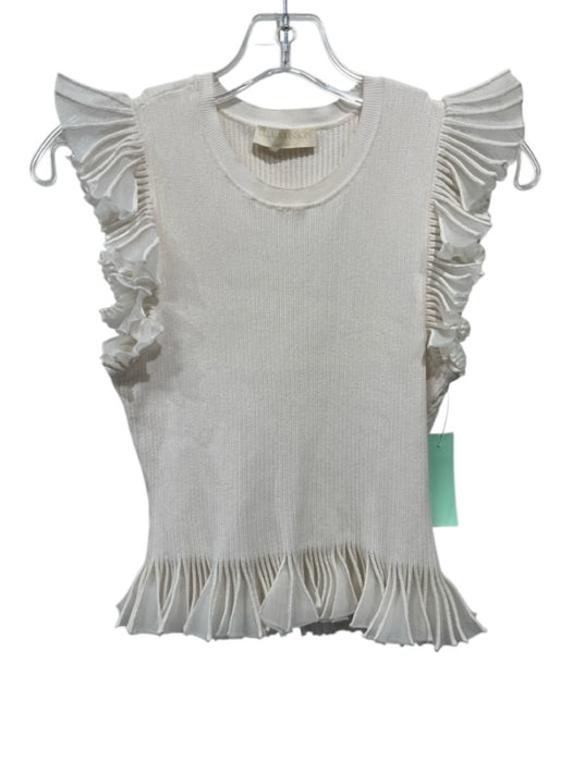 Ulla Johnson Size Large Cream White Viscose Blend Ruffle Cap Sleeve Ribbed Top Cream White / Large