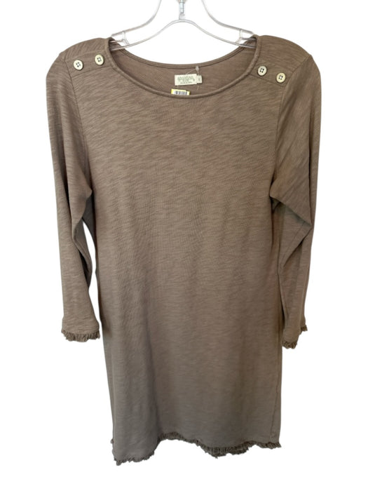 Spartina Size S Taupe Cotton Long Sleeve Fringe Shoulder Buttons Dress Taupe / S