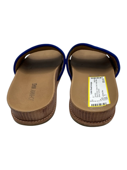 Johnny Was Shoe Size 7 Blue & Brown Suede Stitch Detail slides Mules Sandals Blue & Brown / 7
