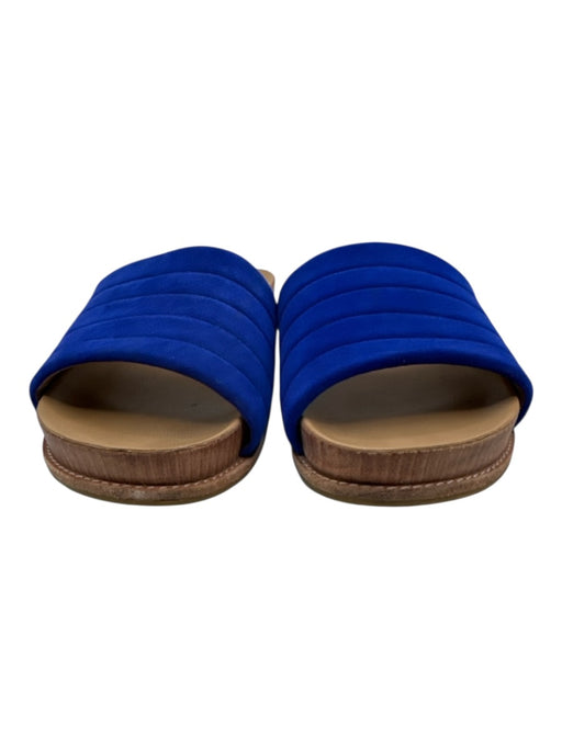 Johnny Was Shoe Size 7 Blue & Brown Suede Stitch Detail slides Mules Sandals Blue & Brown / 7