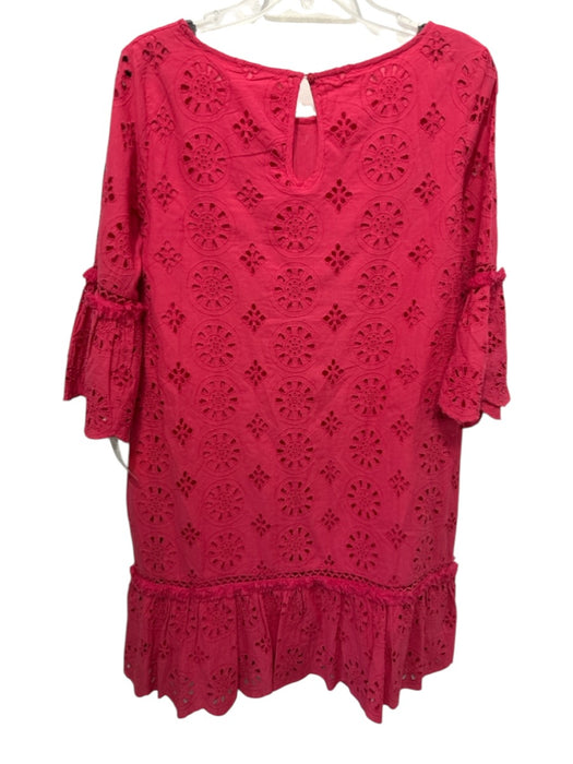 By Anthropologie Size 8 Hot pink Cotton Eyelets 1/2 Sleeve Keyhole Back Dress Hot pink / 8