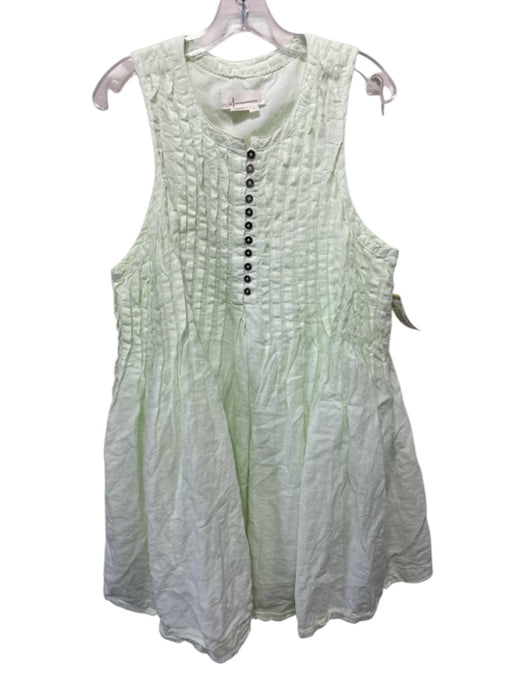 By Anthropologie Size L Mint Green Linen Sleeveless Pleat Detail Tank Dress Mint Green / L
