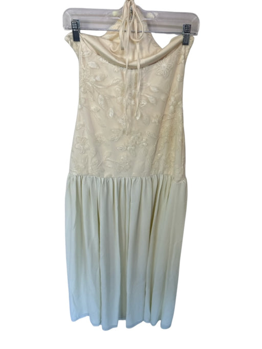 Peppermayo Size 2 Butter Yellow Polyester Halter Neck Beaded Pleated Gown Butter Yellow / 2