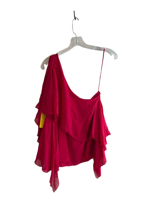Alice & Olivia Size M Red Silk One Shoulder solid color Sheer Tiered Top Red / M