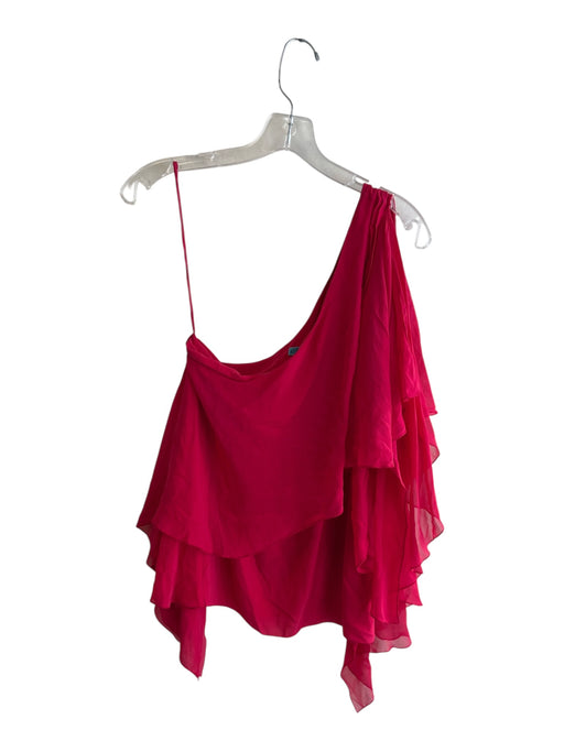 Alice & Olivia Size M Red Silk One Shoulder solid color Sheer Tiered Top Red / M