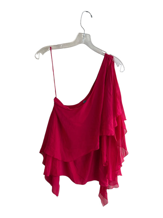 Alice & Olivia Size M Red Silk One Shoulder solid color Sheer Tiered Top Red / M