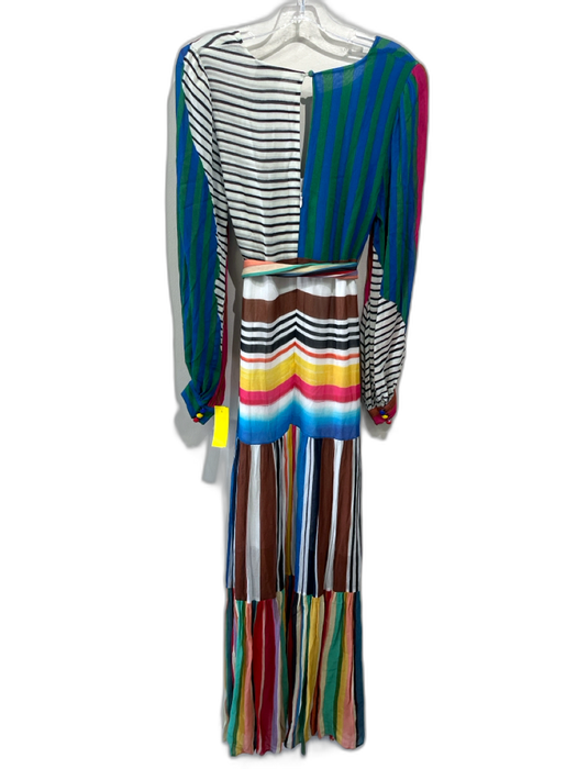 Farm Rio Size S Blue, Pink, Black Viscose Long puff sleeve Abstract Stripe Dress Blue, Pink, Black / S