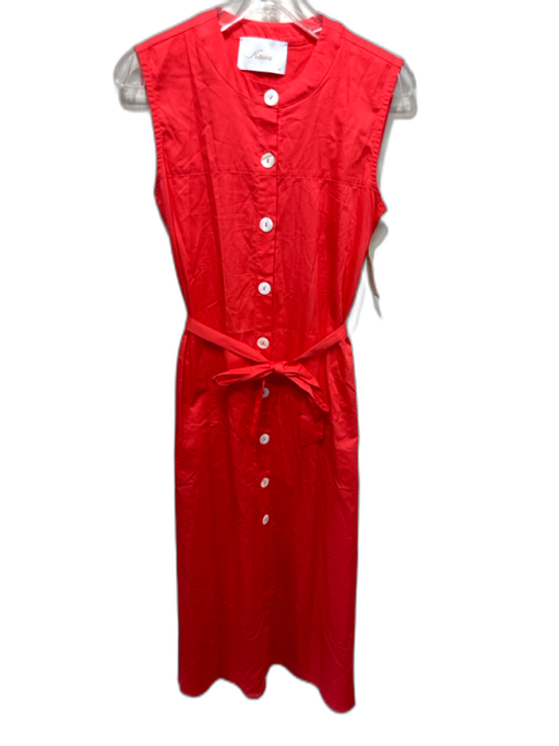 Kasia Size M Coral Orange Cotton Sleeveless Buttons Midi Dress Coral Orange / M