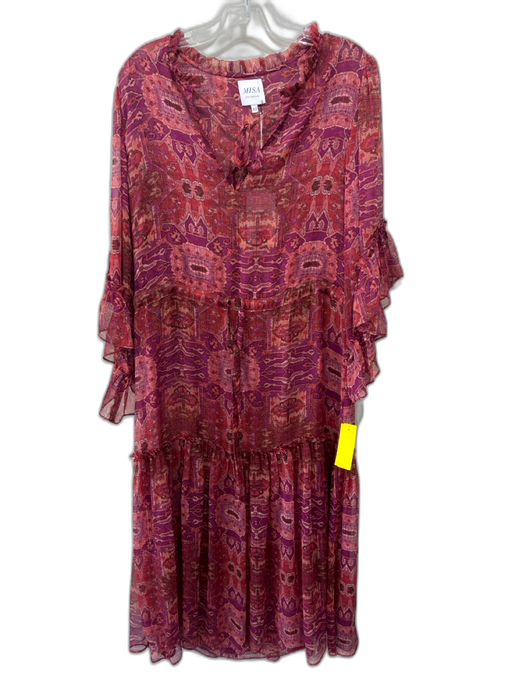 Misa Size XS purple & orange Polyester 1/2 Bell Sleeve Abstract Print Midi Dress purple & orange / XS