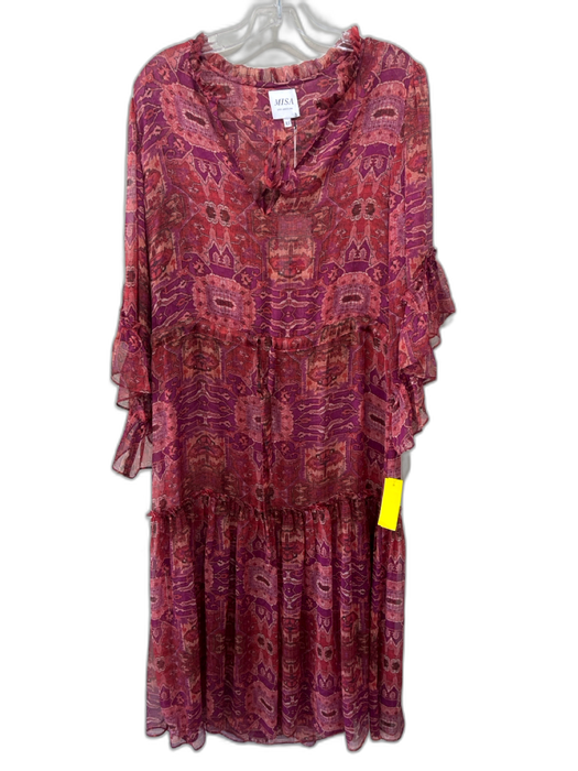 Misa Size XS purple & orange Polyester 1/2 Bell Sleeve Abstract Print Midi Dress purple & orange / XS