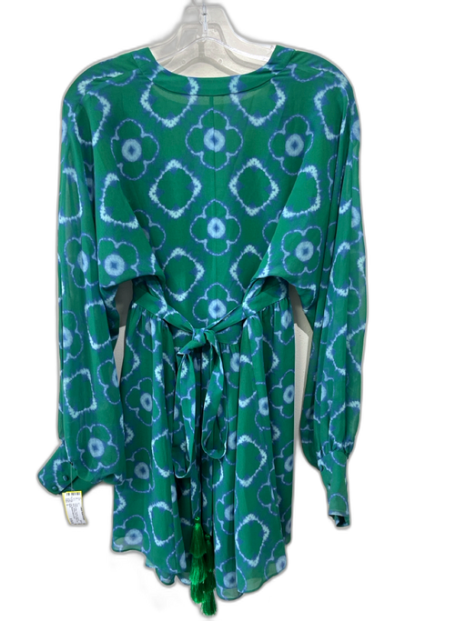 Alexis Size S Green & Blue Polyester Long puff sleeve Abstract Print Dress Green & Blue / S