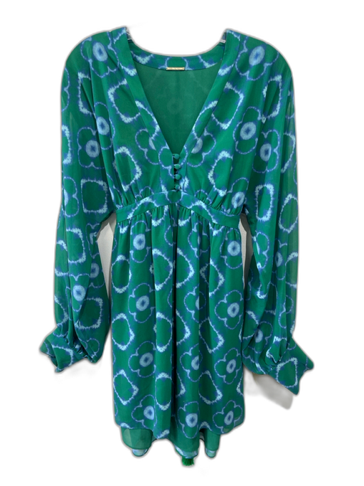 Alexis Size S Green & Blue Polyester Long puff sleeve Abstract Print Dress Green & Blue / S