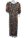 Staud Size 8 Yellow, Blue, Black Rayon & Viscose Short Sleeve V Neck Midi Dress Yellow, Blue, Black / 8
