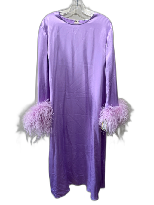 Sleeper Size XL Lavender Purple Viscose Satin Ostrich Feathers Long Sleeve Dress Lavender Purple / XL